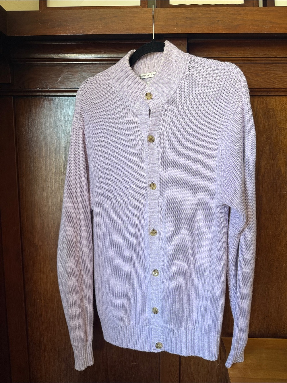 Light Lavender Oversized Knit Button-Up Sweater Cardigan, Linen Cotton Blend